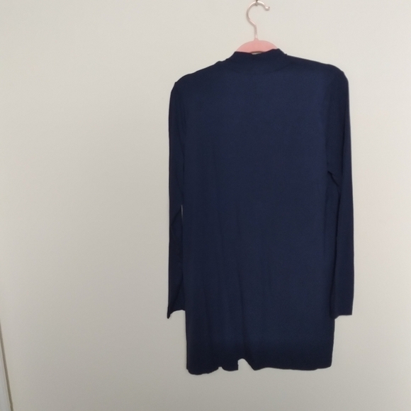 Karen Scott Navy Blue Open Front Quarter Sleeve Jersey Knit Cardigan Size Small - Picture 2 of 8